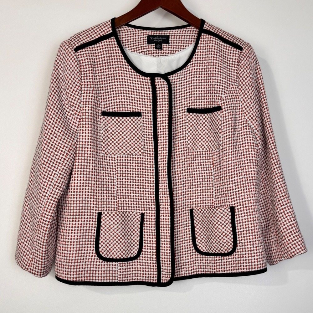 Katherine New York Jacket Womens XL Red White Long Sleeve Blazer Professional